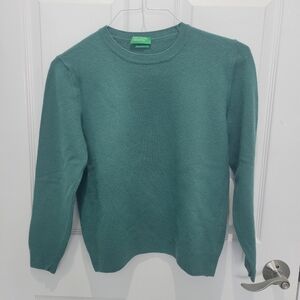 Benetton Green Crew Neck Merino Wool Sweater Marked XL (Fits Like US Large)